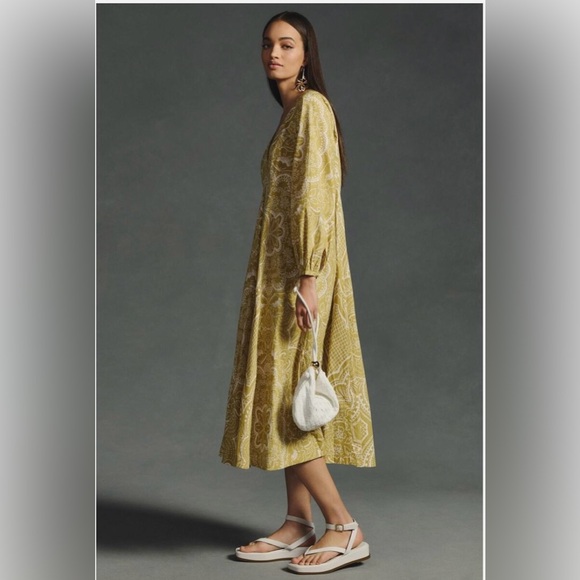 Anthropologie Long-Sleeve V-Neck Dress Multicolor Size M - Picture 3 of 13